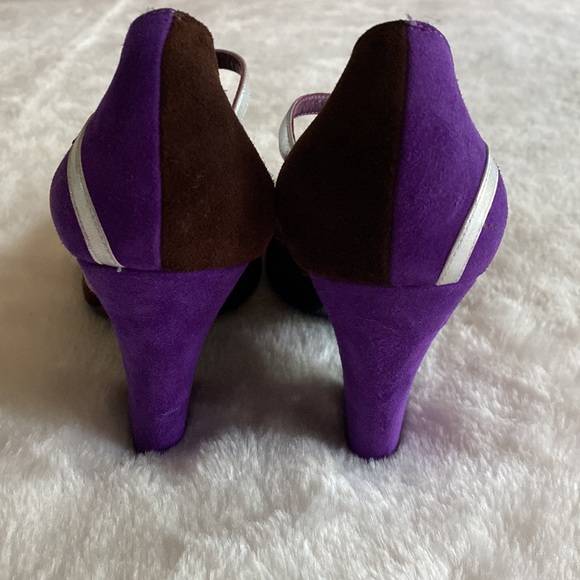 EUC MARC JACOBS Brown & Purple Mary Jane Color Block Metallic Accents Sz 37 1/2 - Picture 5 of 16